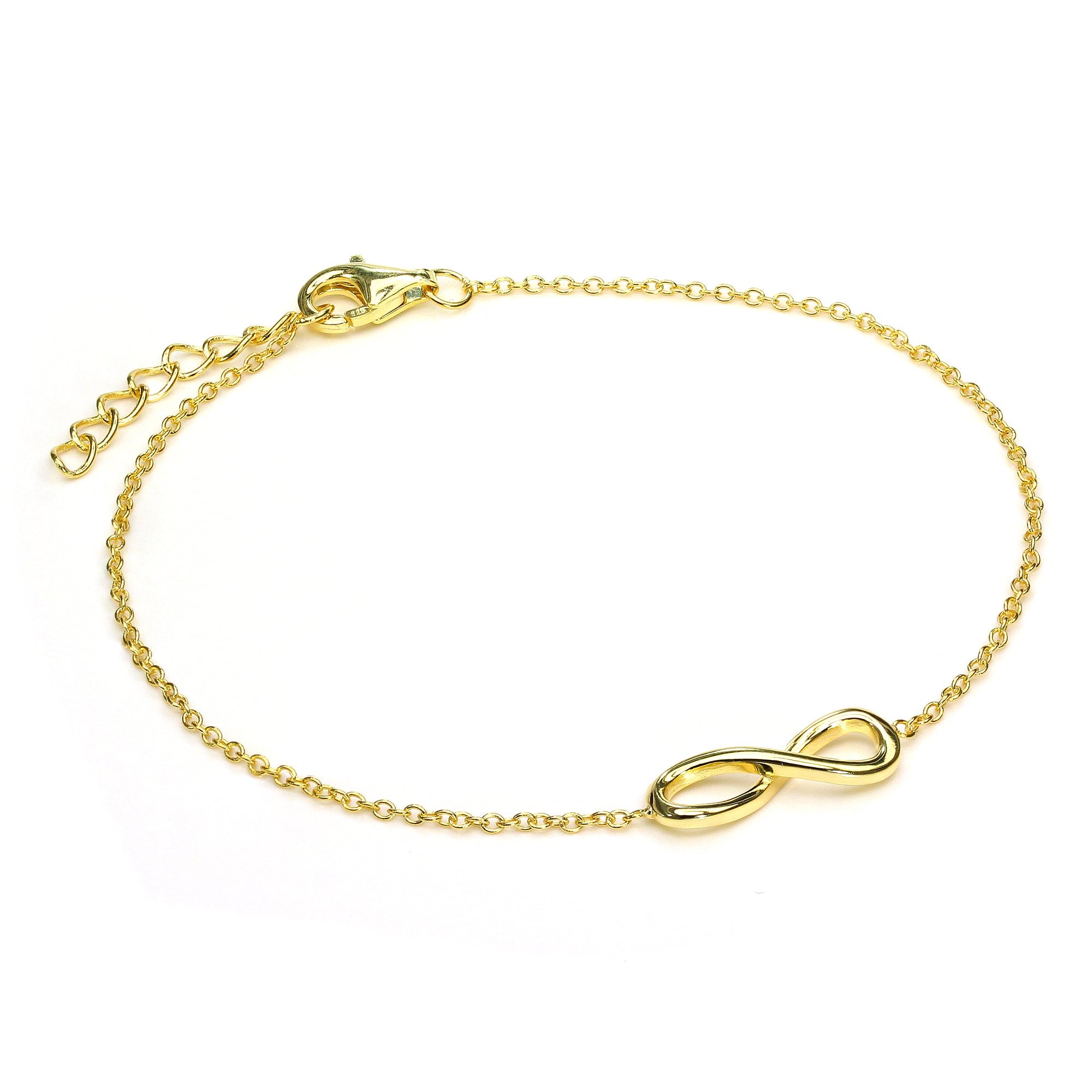 Gold Plated Sterling Silver Fine Infinity Bracelet with Clasp