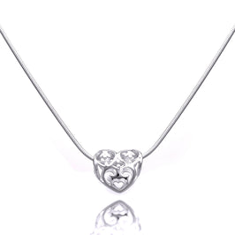 Sterling Silver Open Heart Bead Necklace 1mm Snake Chain
