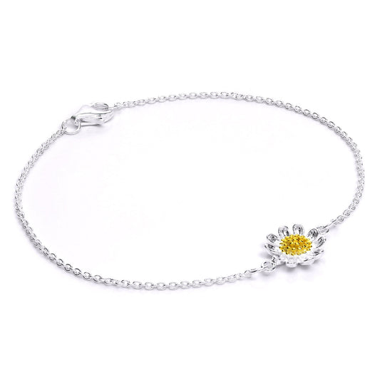 Sterling Silver & Gold Plated Daisy Flower Bracelet 7 Inches