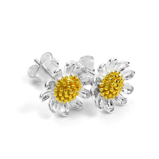 Sterling Silver & Gold Plated Daisy Flower Stud Earrings