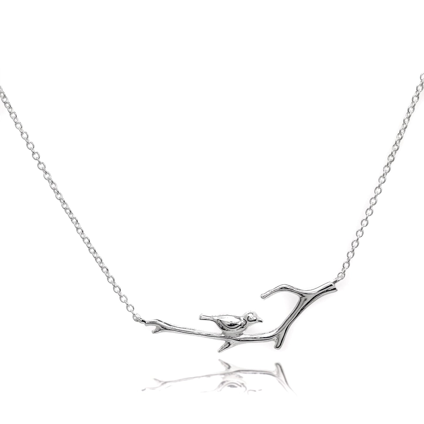 Sterling Silver Bird on Branch 16 Inch Necklace