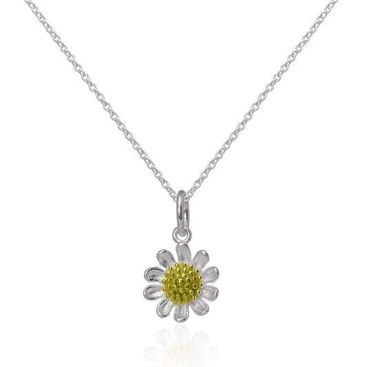 Gold Plated & Sterling Silver Daisy Flower Pendant Necklace 16 - 22 Inches