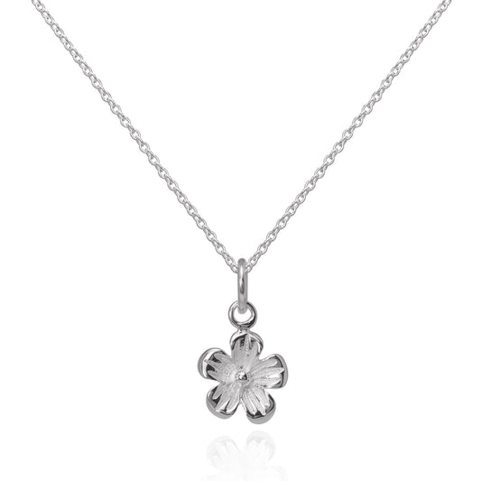 Simple Sterling Silver Flower Pendant Necklace 16 - 22 Inches