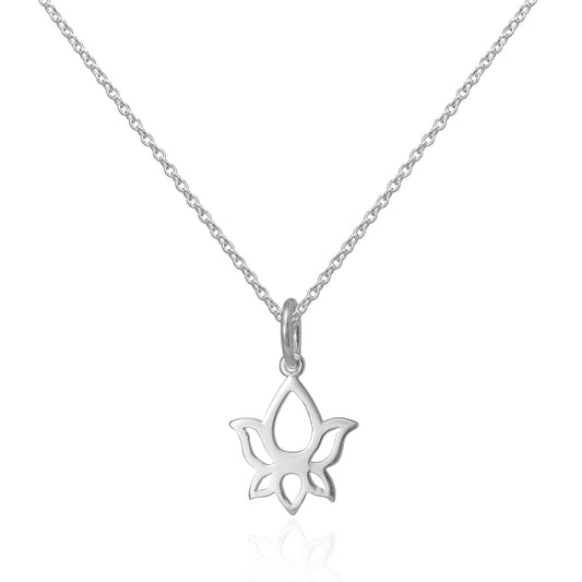 Sterling Silver Cut Out Lotus Flower Outline Pendant Necklace 16 - 22 Inches