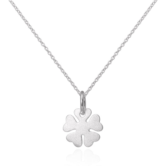 Brushed Sterling Silver Lucky 4 Leaf Clover Pendant Necklace 16 - 22 Inches