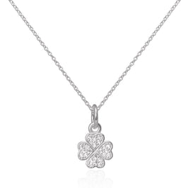 CZ Crystal Encrusted Sterling Silver Lucky 4 Leaf Clover Pendant 20 - 22 Inches