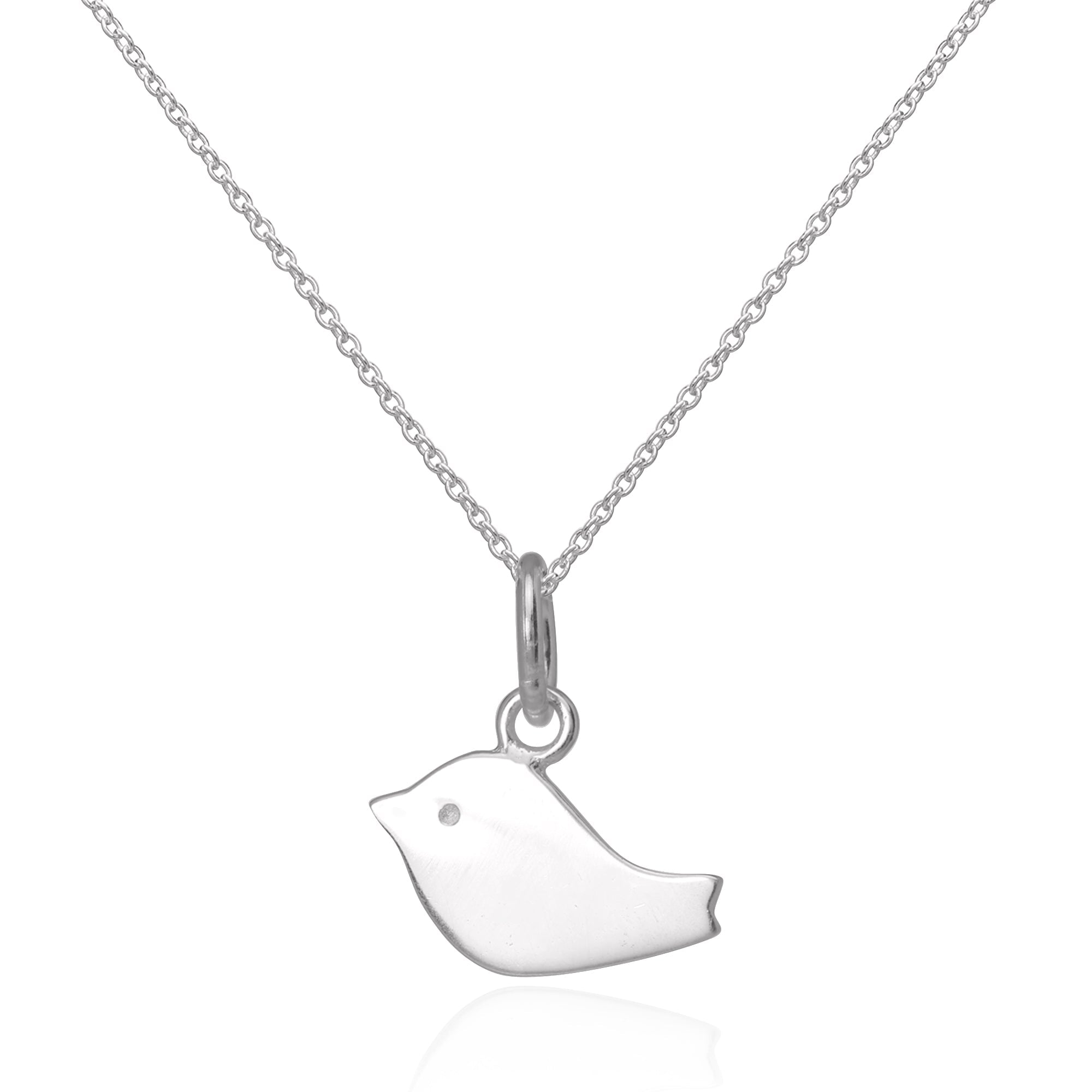Simple Flat Sterling Silver Bird Pendant Necklace 16 - 22 Inches