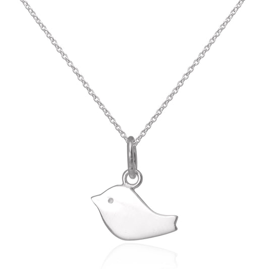 Simple Flat Sterling Silver Bird Pendant Necklace 16 - 22 Inches