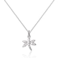 Sterling Silver CZ Crystal Encrusted Dragonfly Pendant Necklace 16 - 22 Inches