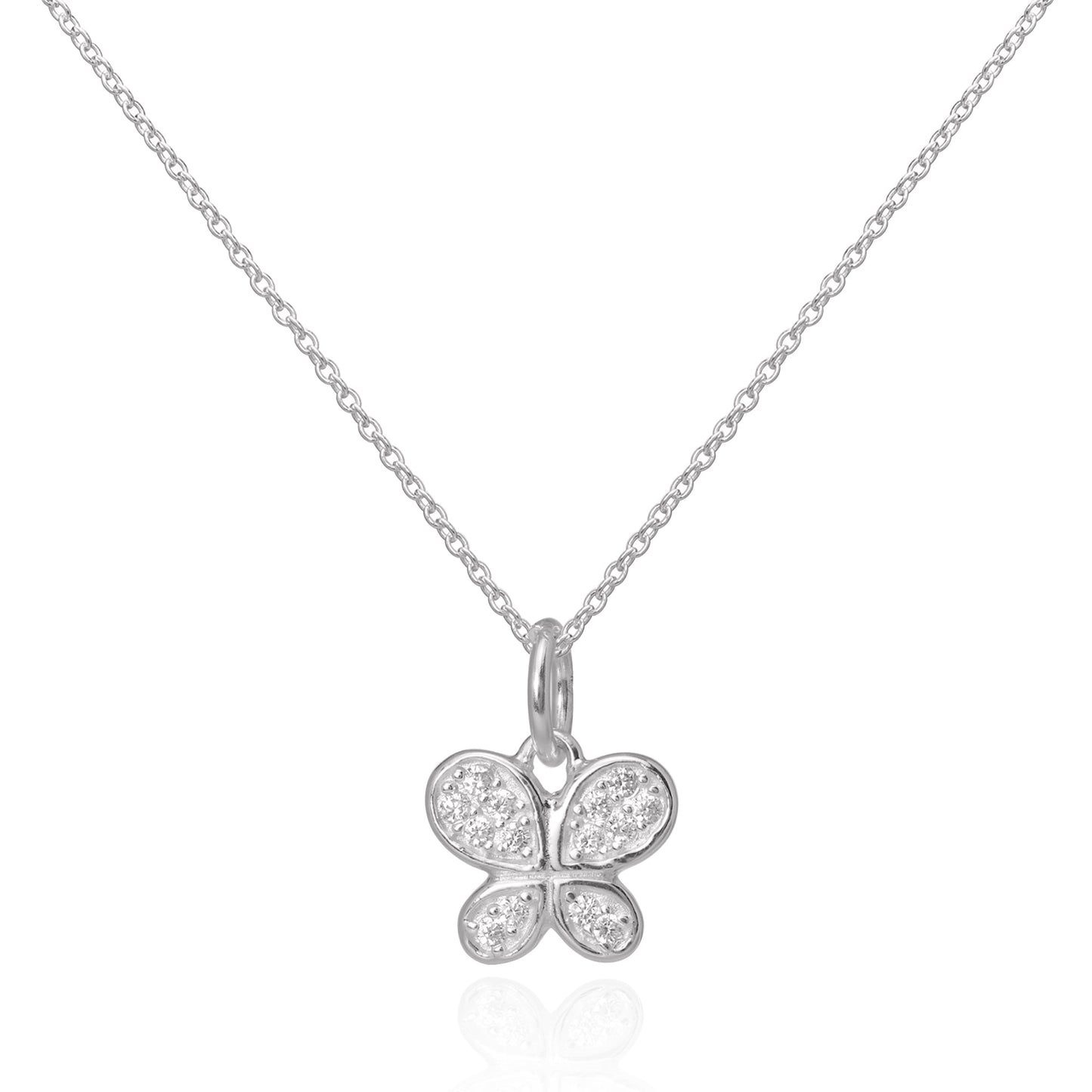 Sterling Silver CZ Crystal Encrusted Butterfly Pendant Necklace 16 - 22 Inches