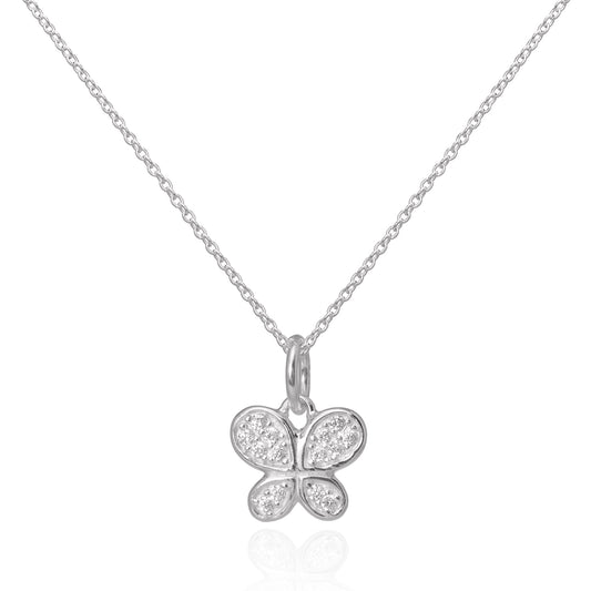 Sterling Silver CZ Crystal Encrusted Butterfly Pendant Necklace 16 - 22 Inches
