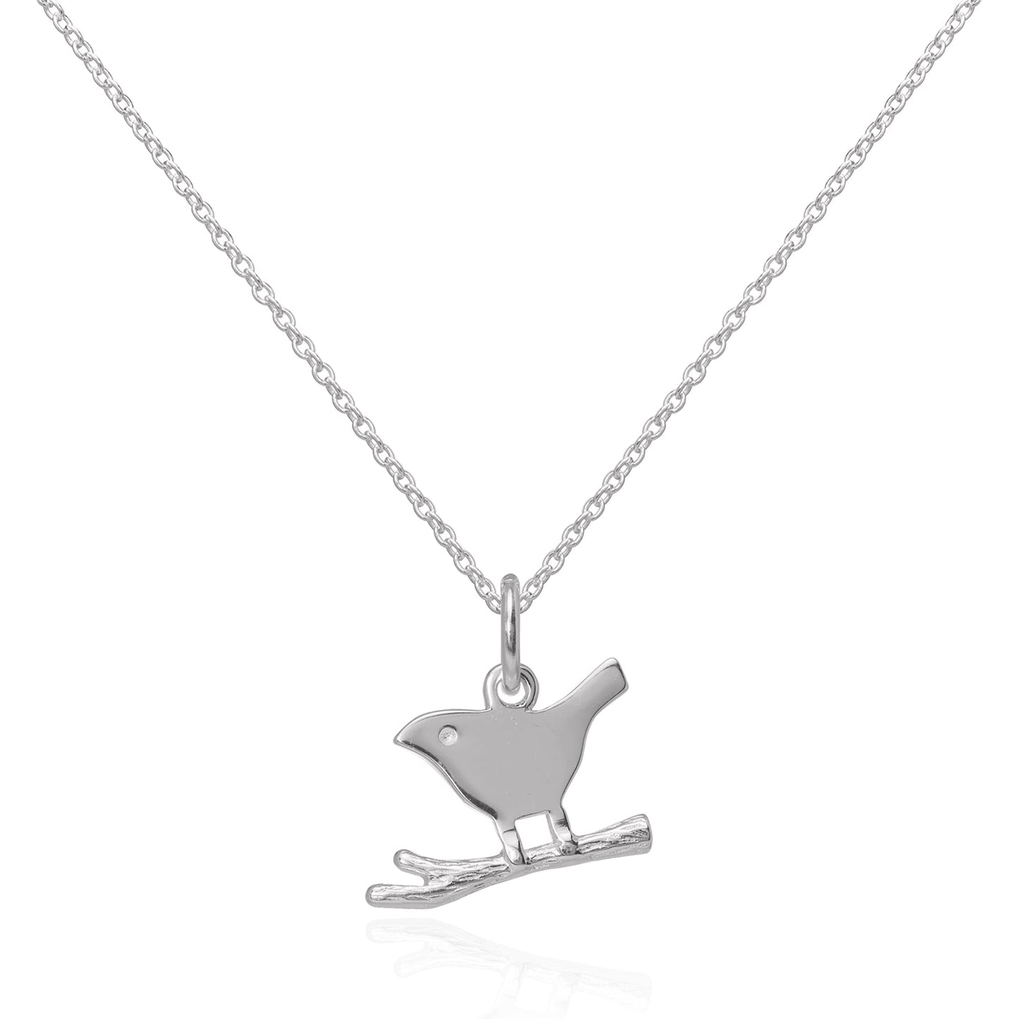 Sterling Silver Simple Bird on a Branch Pendant Necklace 16 - 22 Inches