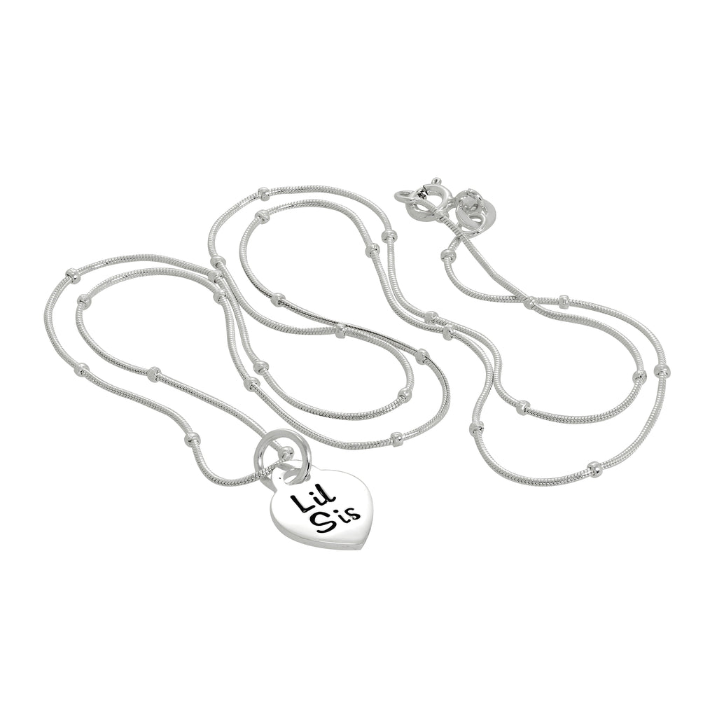 Sterling Silver Little Sister Heart Pendant Necklace 16 - 24 Inches