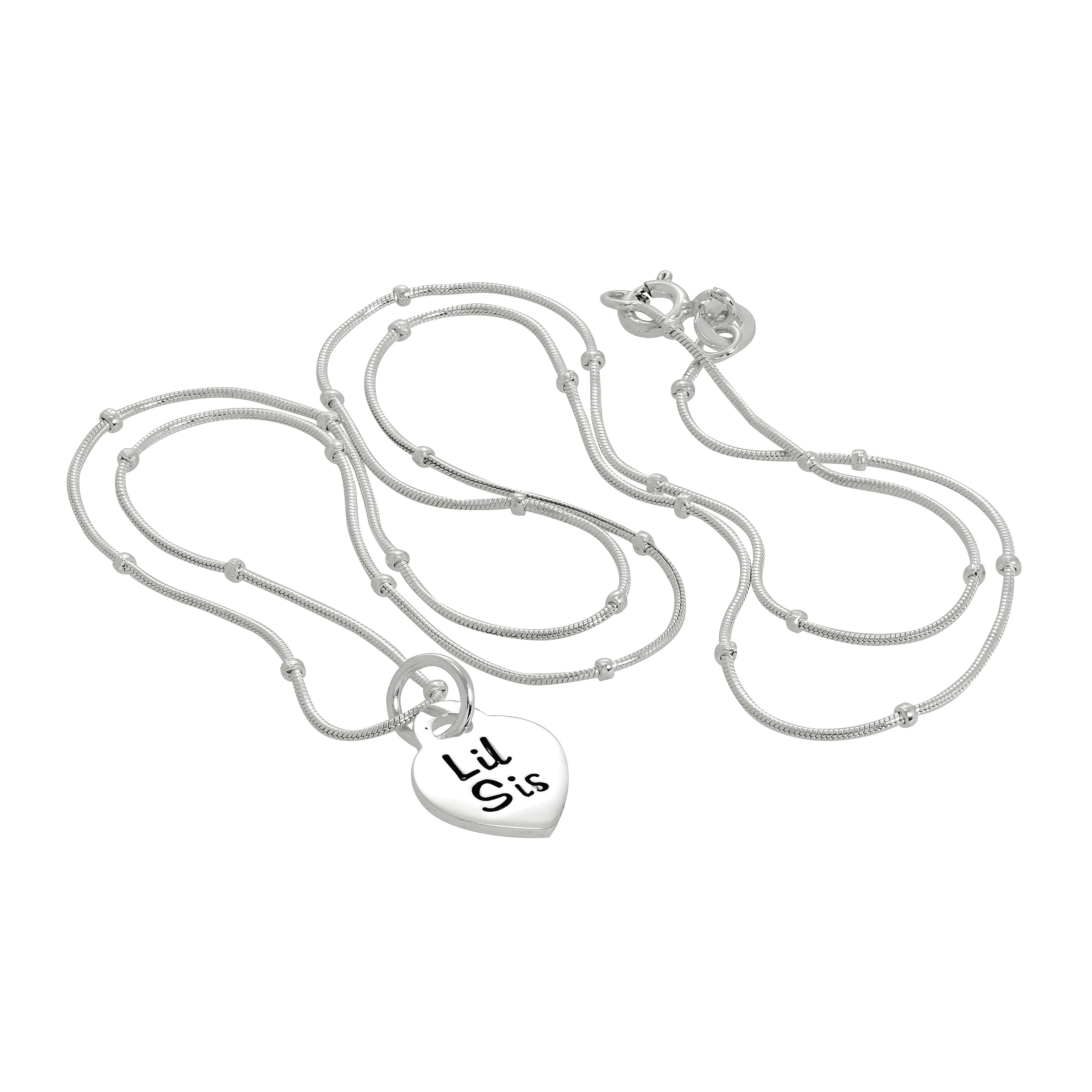 Sterling Silver Little Sister Heart Pendant Necklace 16 - 24 Inches
