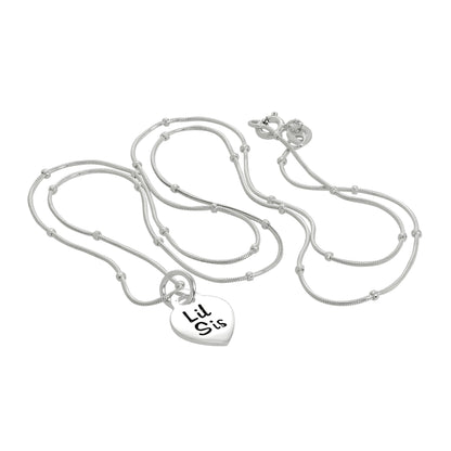 Sterling Silver Little Sister Heart Pendant Necklace 16 - 24 Inches