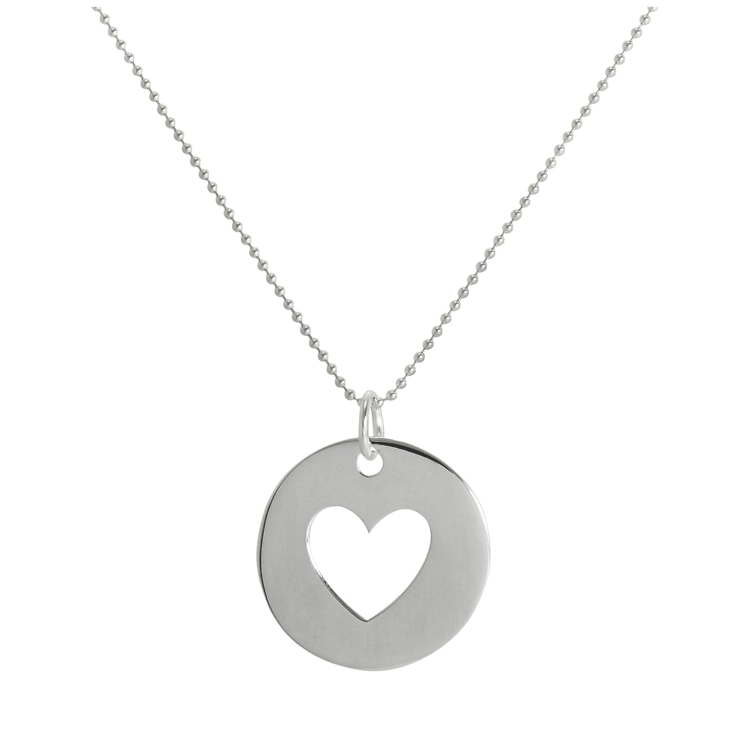 Large Sterling Silver Cut Out Heart Disc Pendant Necklace 14 - 22 Inches