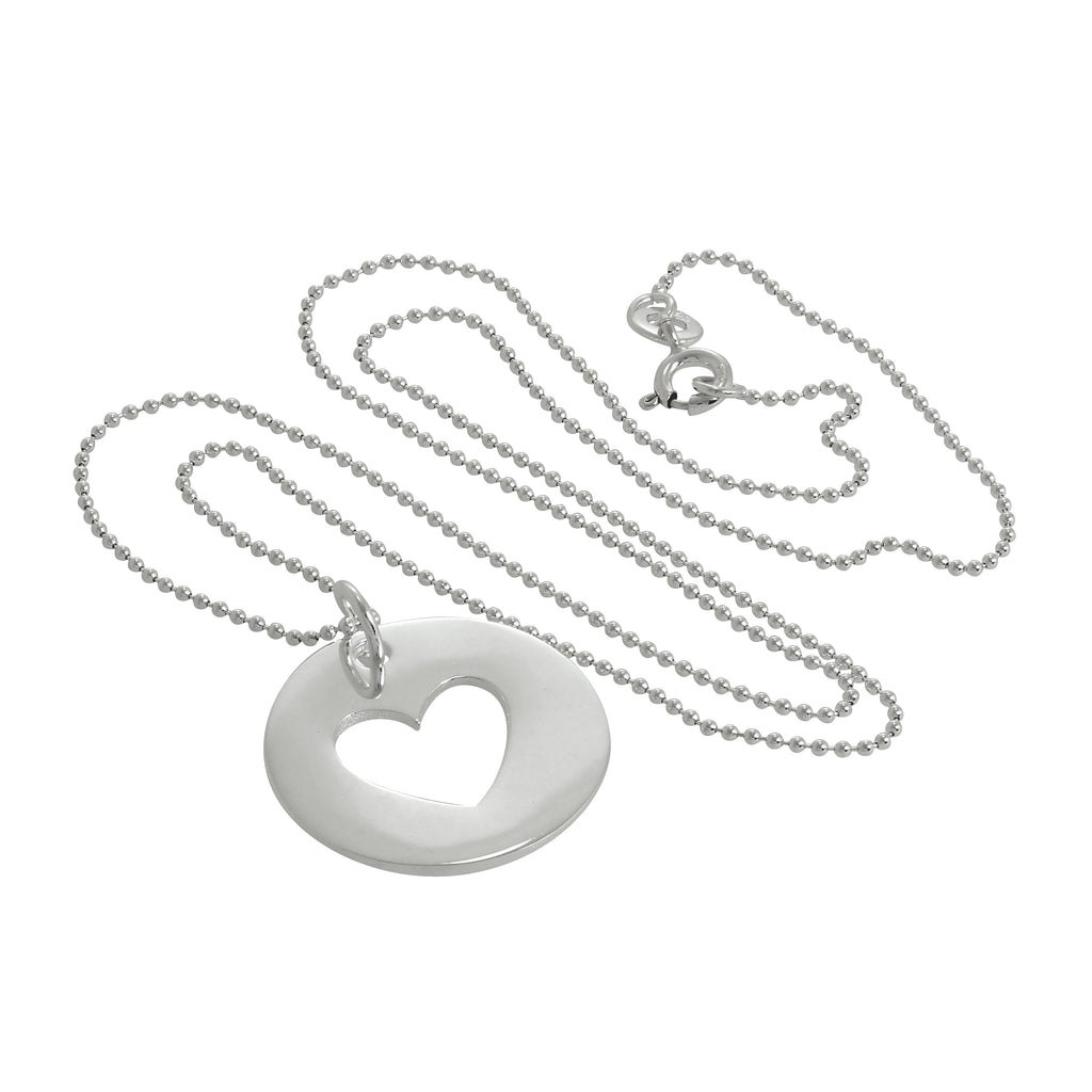 Large Sterling Silver Cut Out Heart Disc Pendant Necklace 14 - 22 Inches
