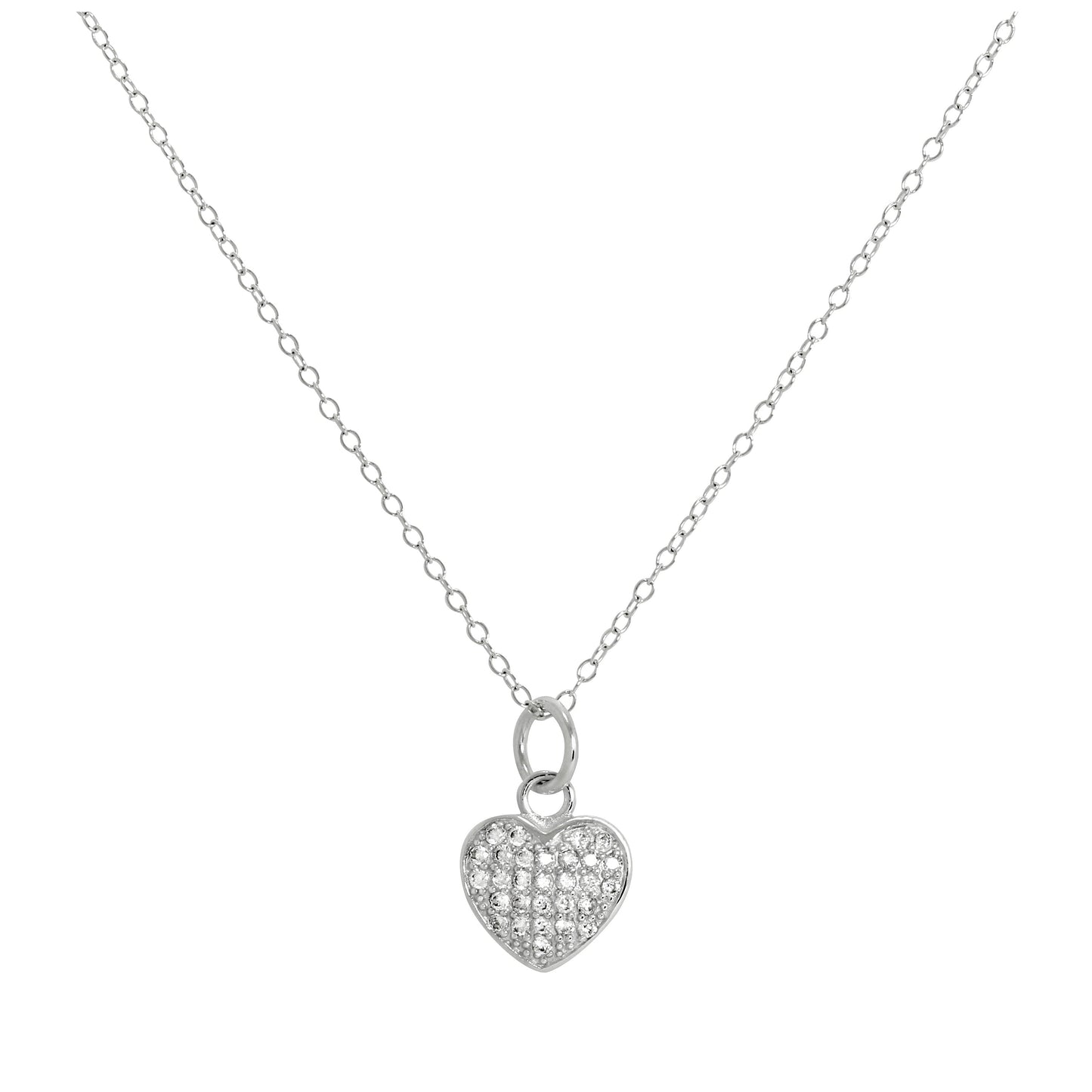 Sterling Silver & CZ Crystal Encrusted Heart Pendant Necklace 14 - 32 Inches