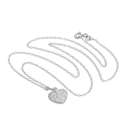 Sterling Silver & CZ Crystal Encrusted Heart Pendant Necklace 14 - 32 Inches