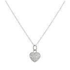 Sterling Silver & CZ Crystal Encrusted Heart Pendant Necklace 14 - 32 Inches