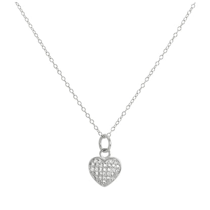 Sterling Silver & CZ Crystal Encrusted Heart Pendant Necklace 14 - 32 Inches
