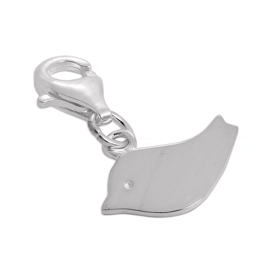 Simple Flat Sterling Silver Bird Clip on Charm