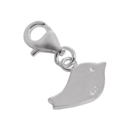 Simple Flat Sterling Silver Bird Clip on Charm