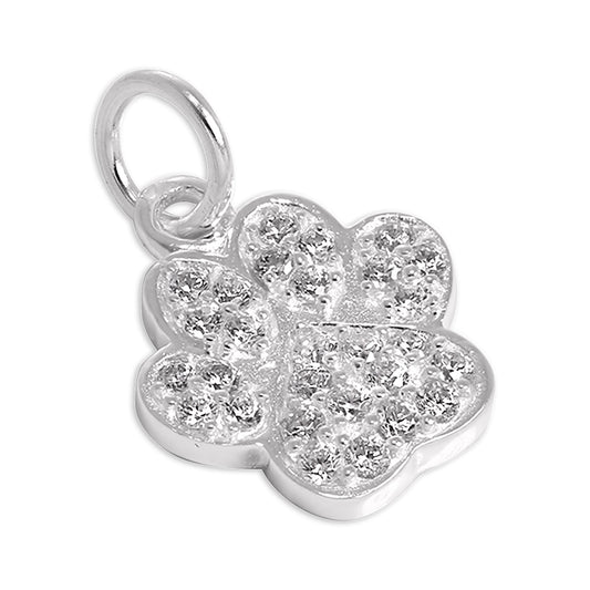 Sterling Silver CZ Crystal Encrusted Paw Print Charm