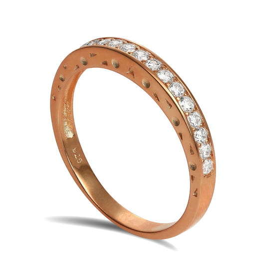 Rose Gold Plated Sterling Silver CZ Crystal Half Eternity Ring Size I - U
