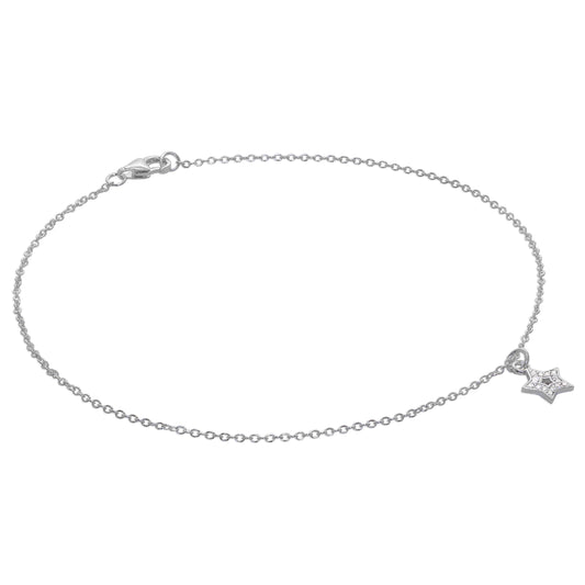 Sterling Silver & CZ Crystal Encrusted Star Anklet