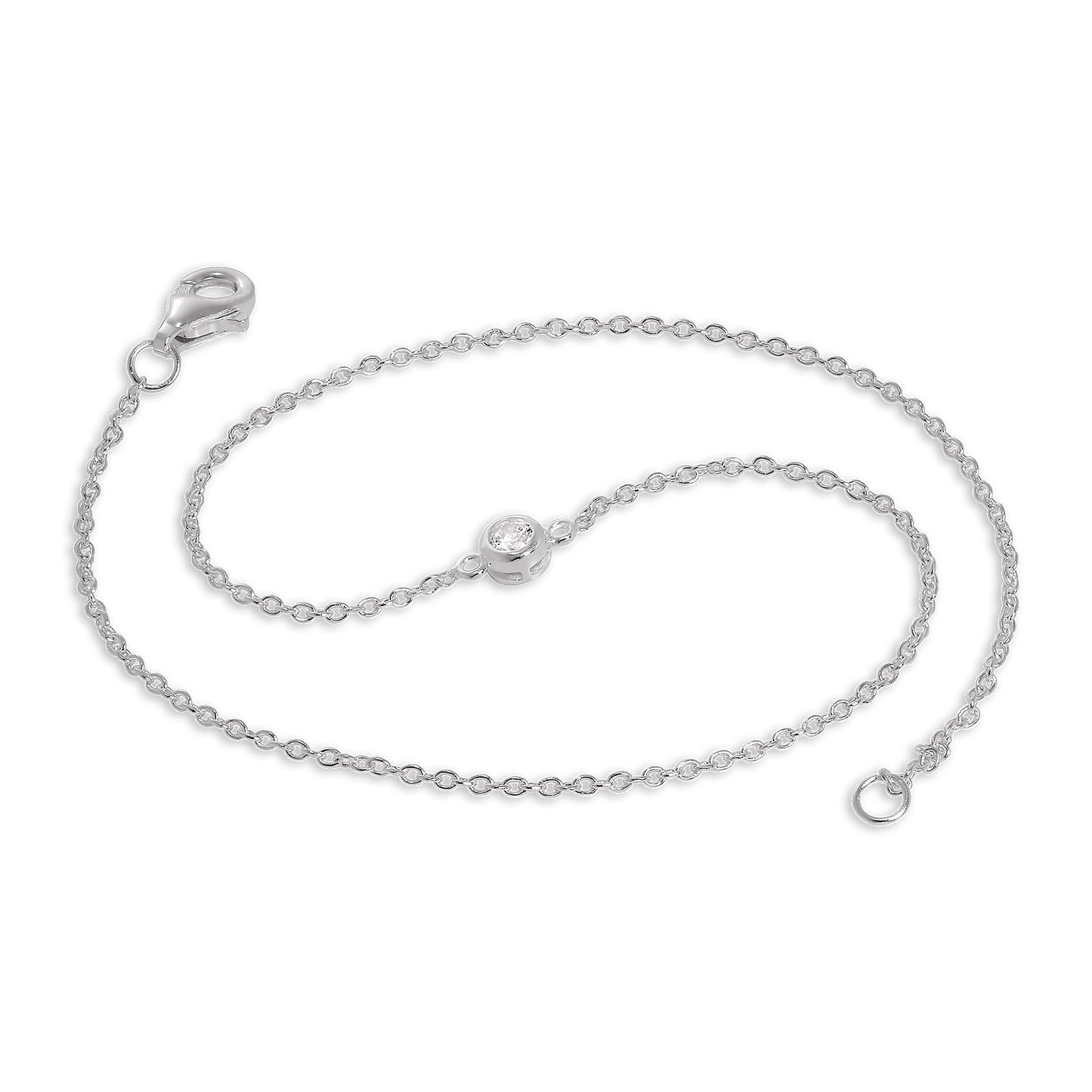 Sterling Silver & 5mm Round CZ Crystal Anklet