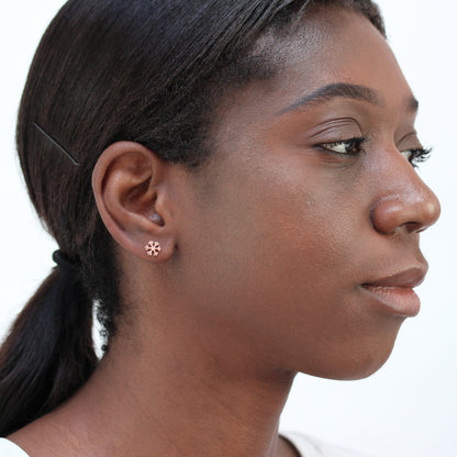 Rose Gold Plated Sterling Silver Snowflake Stud Earrings