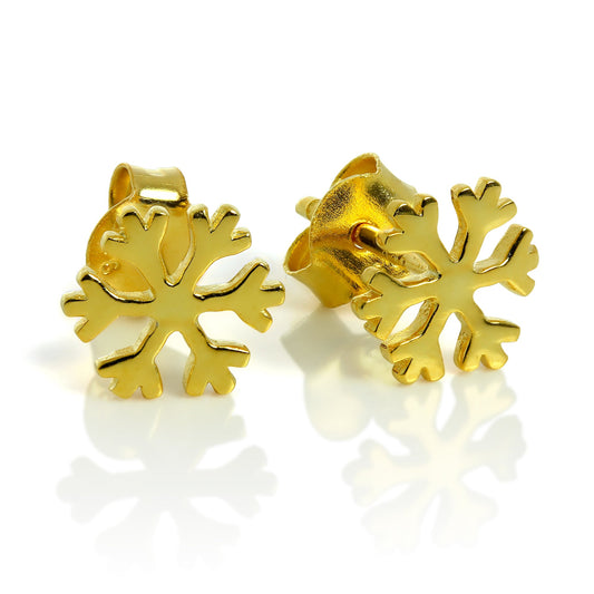 Gold Plated Sterling Silver Snowflake Stud Earrings