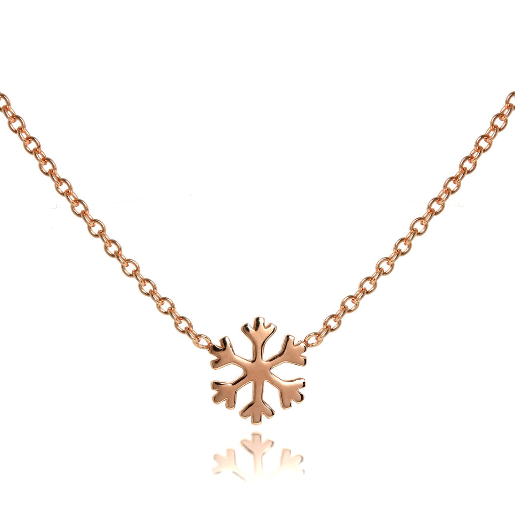 Rose Gold Plated Sterling Silver 18 Inch Snowflake Necklace