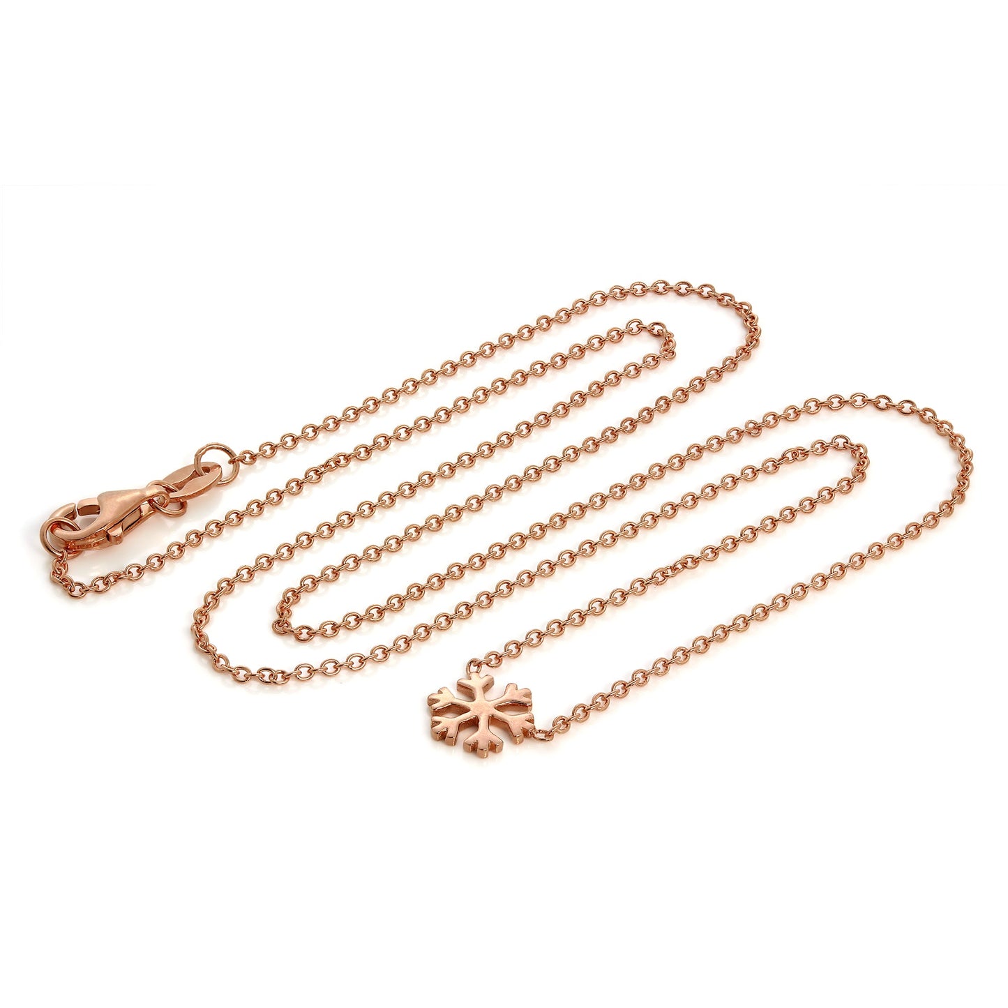Rose Gold Plated Sterling Silver 18 Inch Snowflake Necklace
