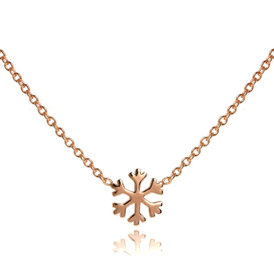 Rose Gold Plated Sterling Silver 18 Inch Snowflake Necklace