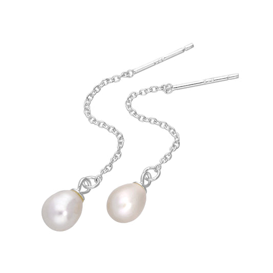Sterling Silver & 6mm Freshwater Pearl Pull Through Earrings