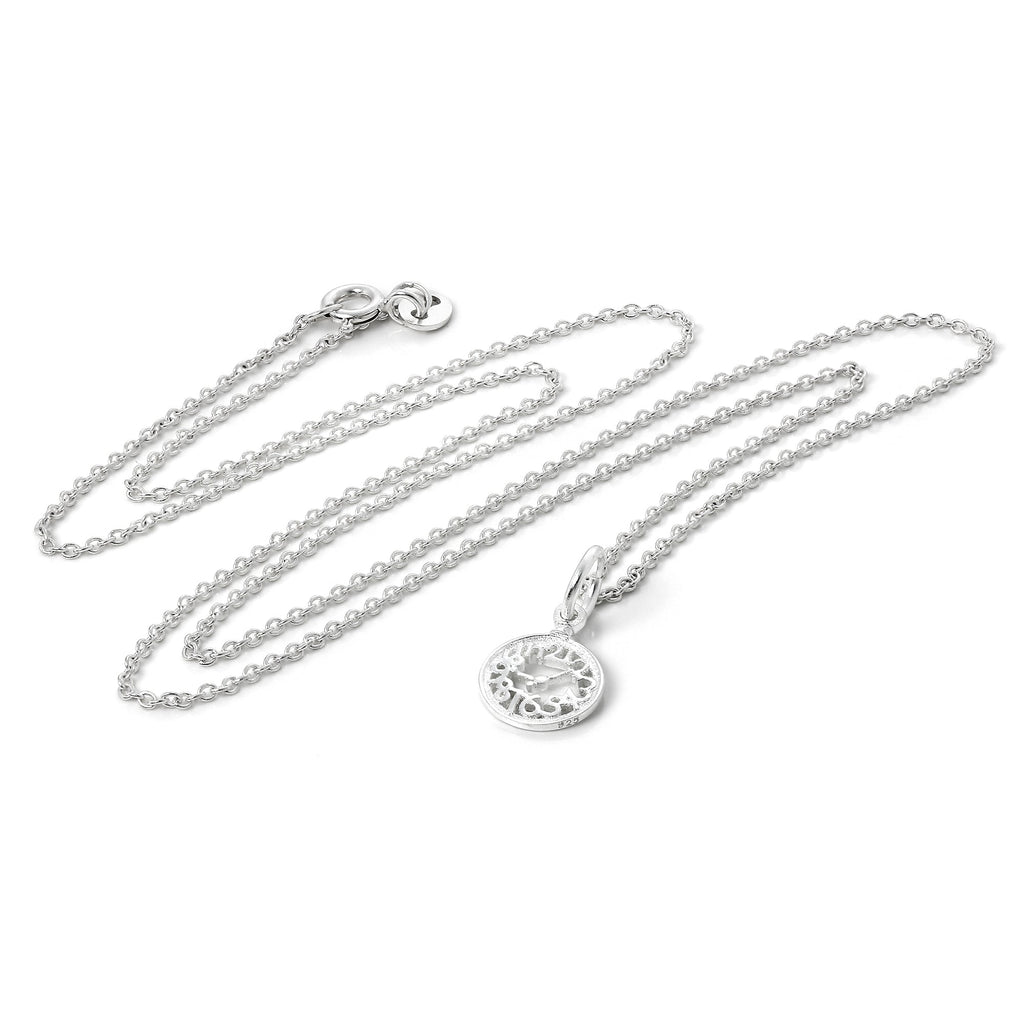 Sterling Silver Alice in Wonderland Clock Necklace on Chain 16 - 22 Inches