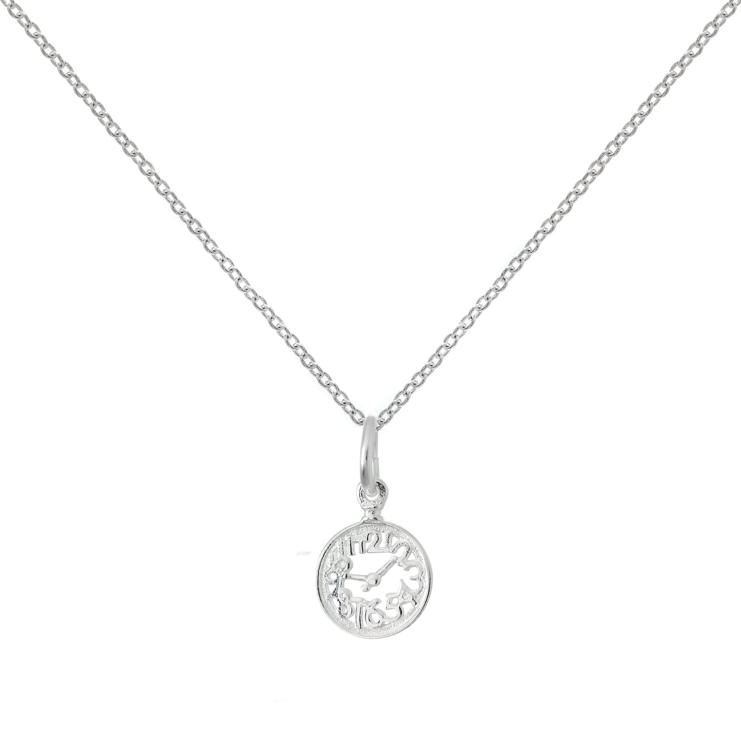 Sterling Silver Alice in Wonderland Clock Necklace on Chain 16 - 22 Inches