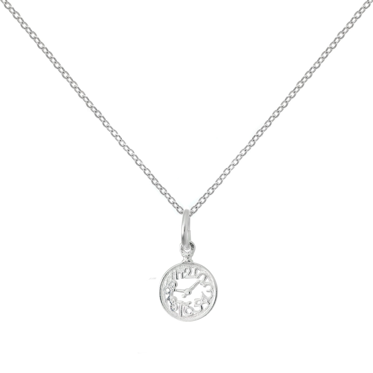 Sterling Silver Alice in Wonderland Clock Necklace on Chain 16 - 22 Inches