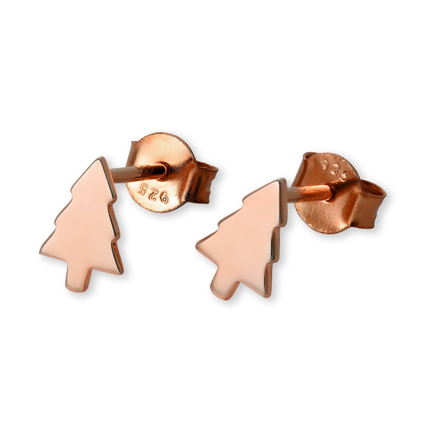 Rose Gold Plated Sterling Silver Christmas Tree Stud Earrings