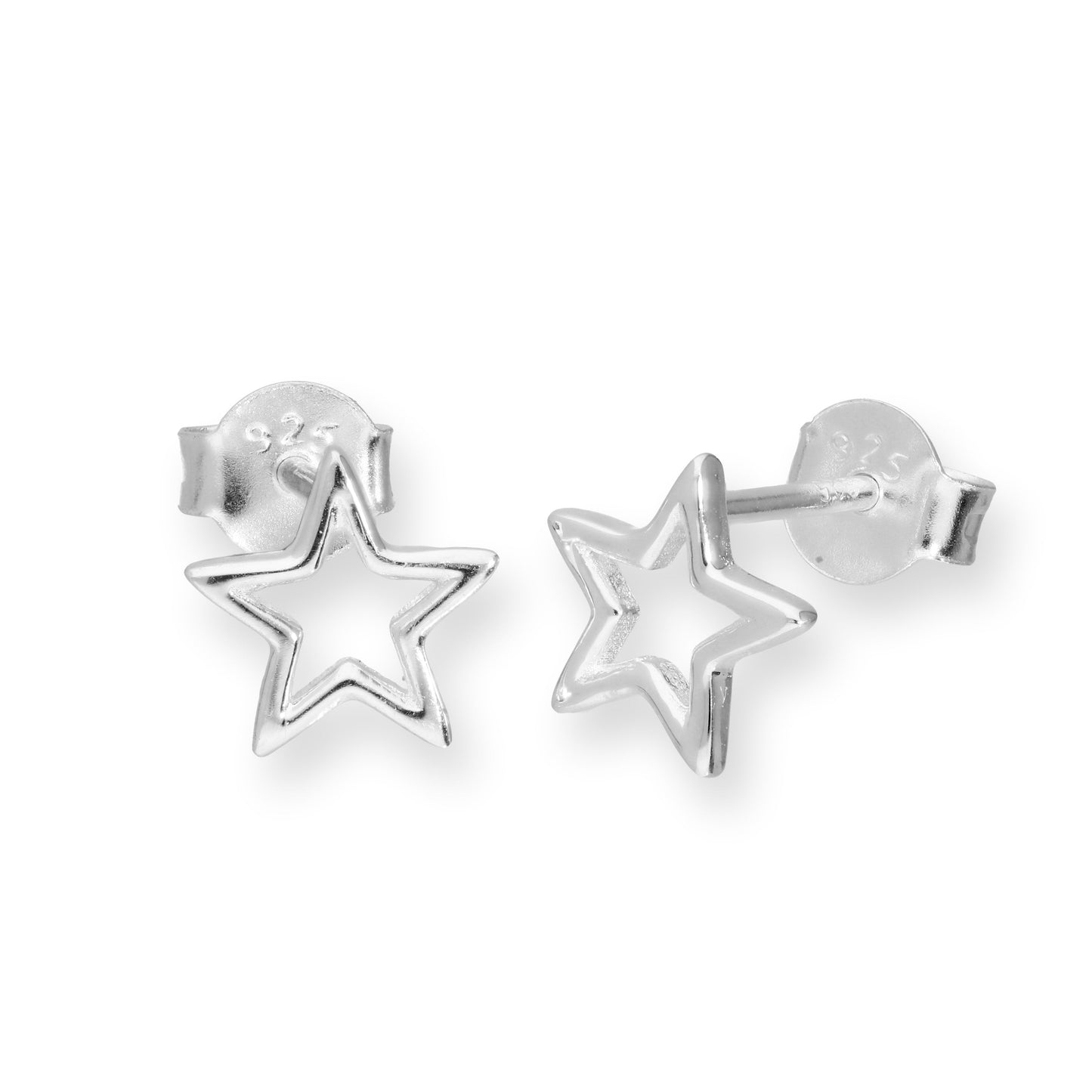 Sterling Silver Open Star Stud Earrings