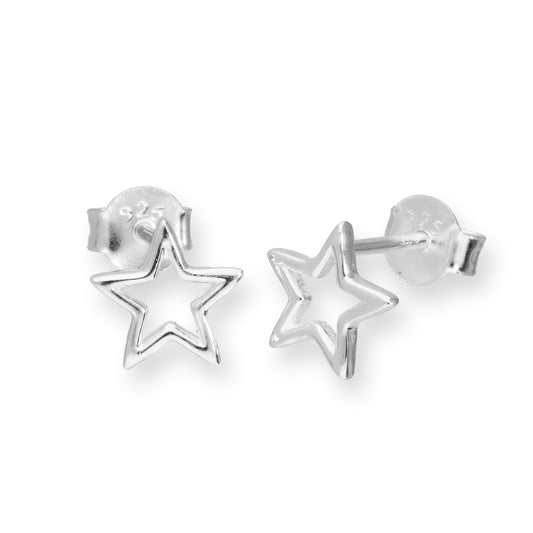 Sterling Silver Open Star Stud Earrings