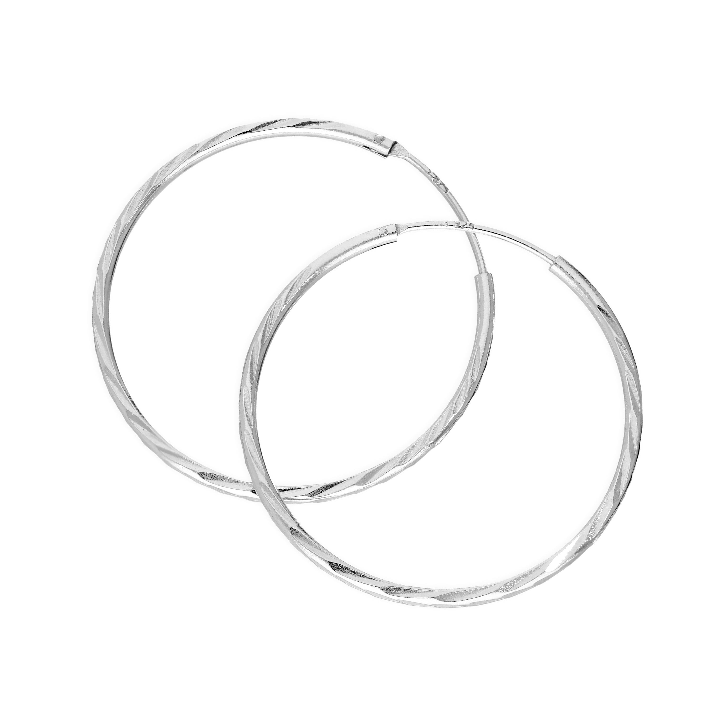 Sterling Silver Lightweight 30mm Diamond Cut Sleeper Hoop Earrings