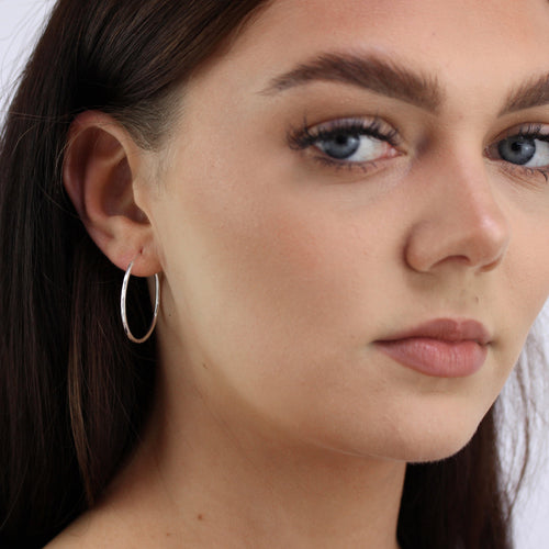 Sterling Silver Lightweight 30mm Diamond Cut Sleeper Hoop Earrings