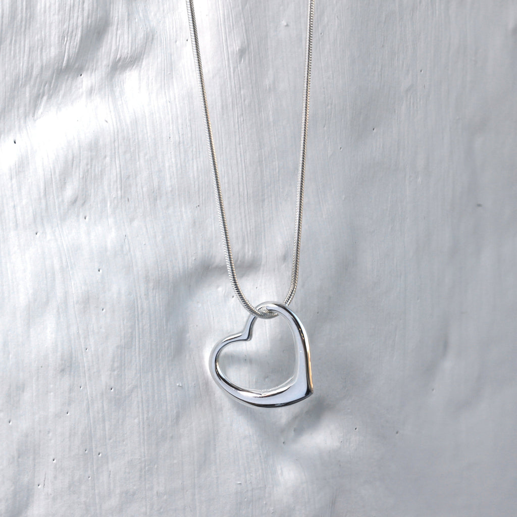 Sterling Silver Floating Heart Pendant Necklace