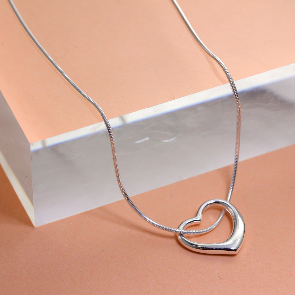 Sterling Silver Floating Heart Pendant Necklace