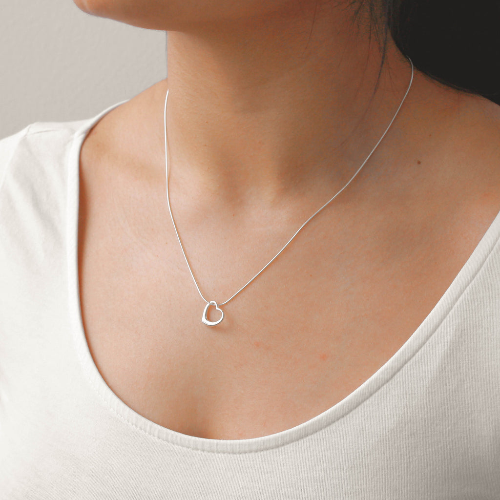 Sterling Silver Floating Heart Pendant Necklace