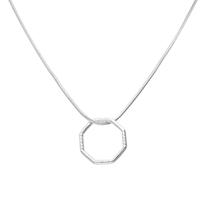 Sterling Silver Open Floating Octagon Pendant Necklace