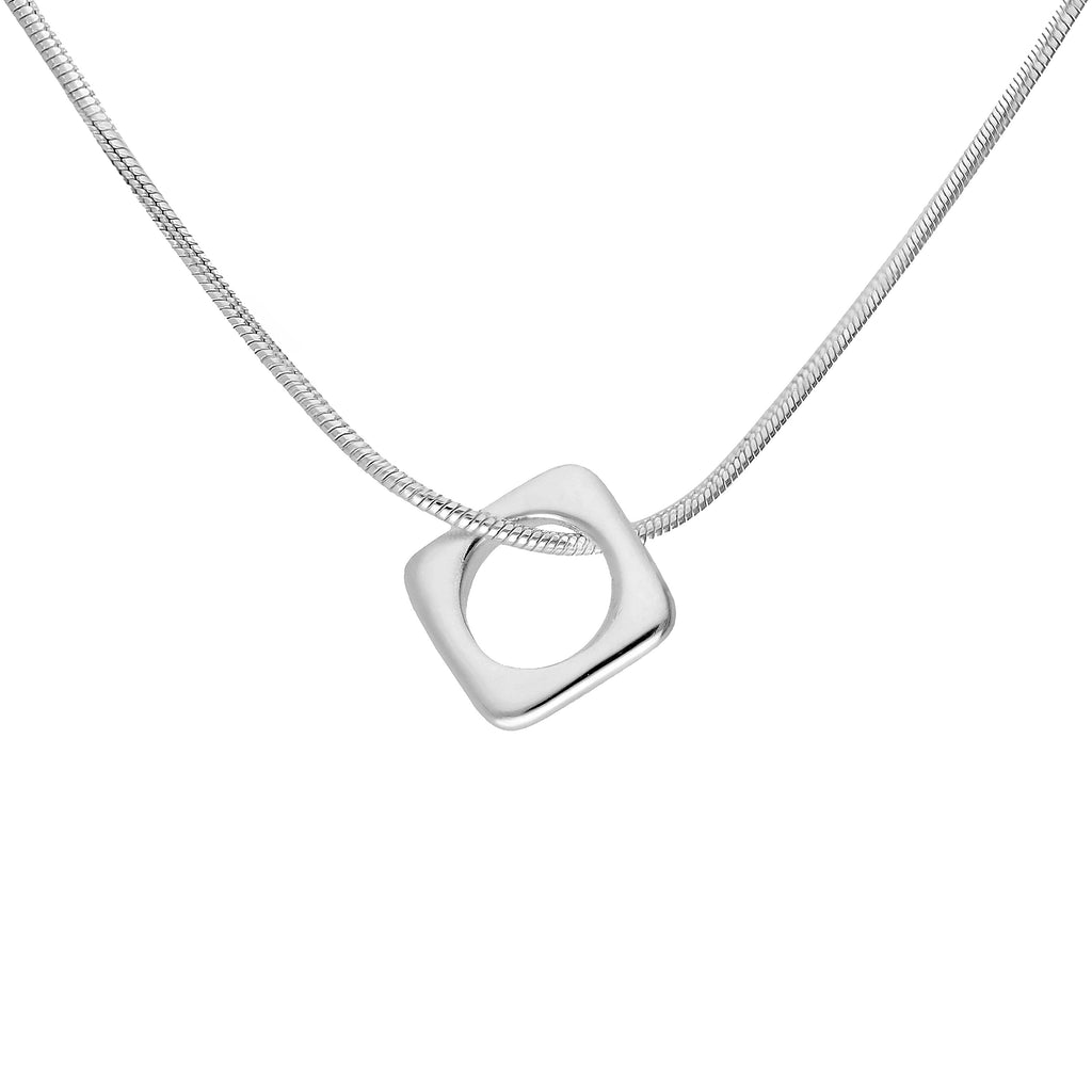 Slim Sterling Silver Square Pendant Necklace